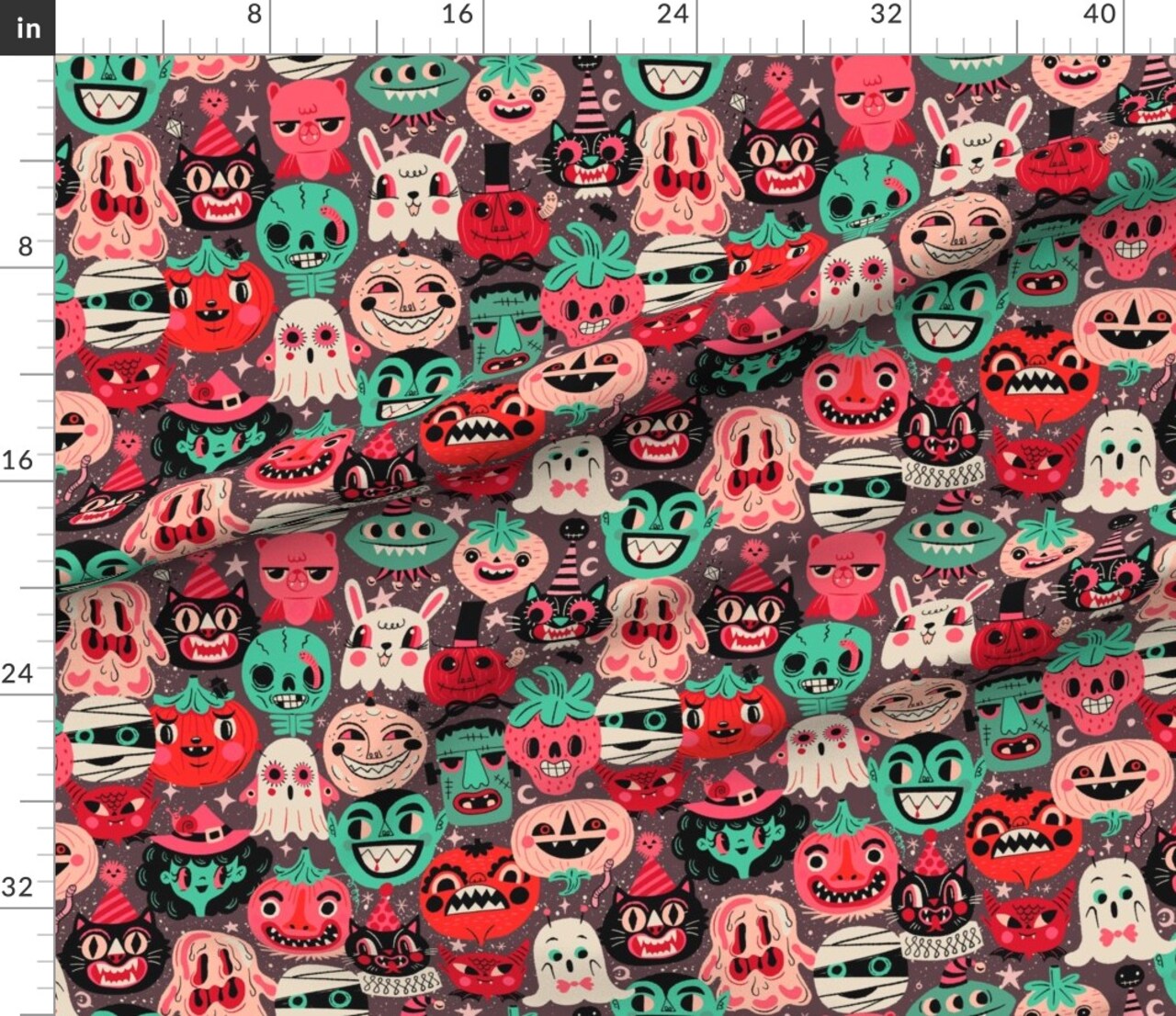 Various Fabrics by the Yard or Fat Quarter Retro Halloween Mummy Monster Skull Witch Ghost Party Spooky Fun Cute Fruit Cat Kids Novelty Faces Costume Custom Printed Fabric by Spoonflower